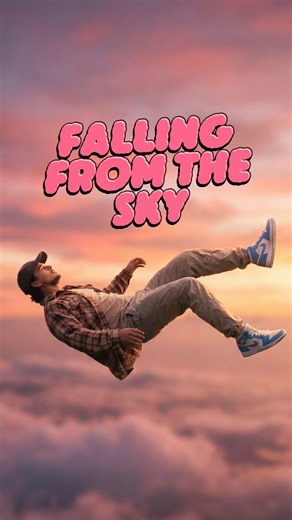 FREE MOBILE VIDEO EDITING TIPS & TRICKS on Instagram: "Perfect falling trend effect from just one full-body photo 🌌🕳️ Use these prompts to recreate the shot: Main Falling Frame — photo prompt (Nana Banana Pro): Generate a person from photo 1. The location is very high in the sky at a slightly pinkish sunset, a man in a horizontal position in the effect of falling. The man’s face is calm, he falls backwards. The frame is at the human level, we see it in full growth. movie shot, slightly blurred