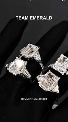 Four 5 Carat Emerald Cut vs Radiant Cut Diamond Rings | 5374
