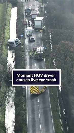 Dashcam footage shows HGV driver causing five car CRASH