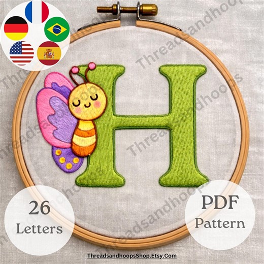 Bee Alphabet Embroidery Pattern | A-Z Monogram, Beginner Friendly (PDF Download) - Etsy Australia