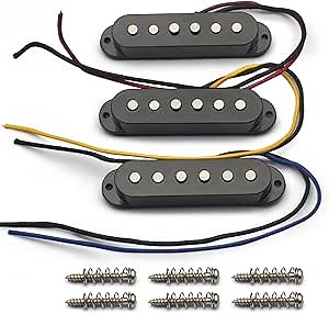 MAXCHEER Alnico 5 Strat Pickup Single Coil Pickups Guitar Neck/Middle/Bridge Pickup for Strat Squier Electric Guitar (Black)