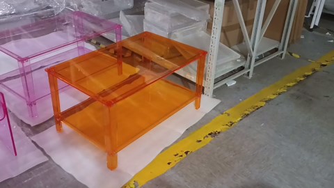 Acrylic Coffee Table with Storage Shelf,Rectangle Living Room 2-Tier Center Table for Small Spaces (Rectangle, Orange, Nomal)