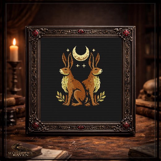 Moon Rabbit Cross Stitch Pattern, Celestial Hare PDF