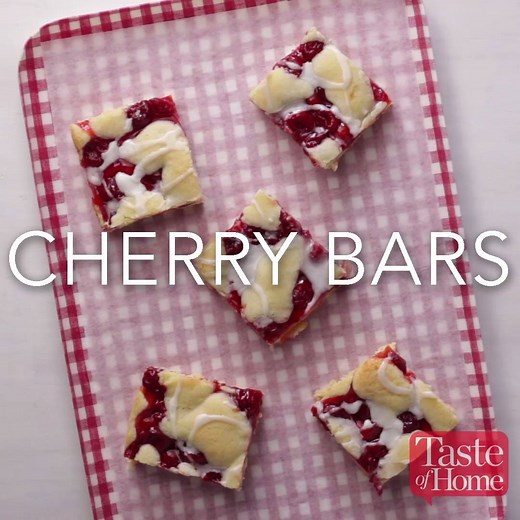 Whip up a pan of these festive bars in just 20 minutes! Cherry Bars Recipe: http://spr.ly/60078ue27 | Taste of Home
