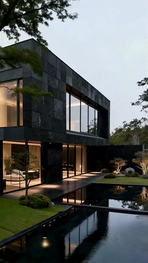 Black Slate Minimal Mansion A dramatic black-slate luxury mansion with sharp lines. A mansion carved in shadow tones. Black slate absorbs heat and cools at night. Designed for someone who preferred moonlight to sunlight. | DreamHaus Atlas