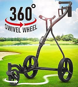 Golf Push Carts Golf Cart - Swivel Front Wheel 360 Degree Rotating, 1-Step Folding, Aircraft Grade Frame, Clear Design Concept, Lightweight & Easy Handling