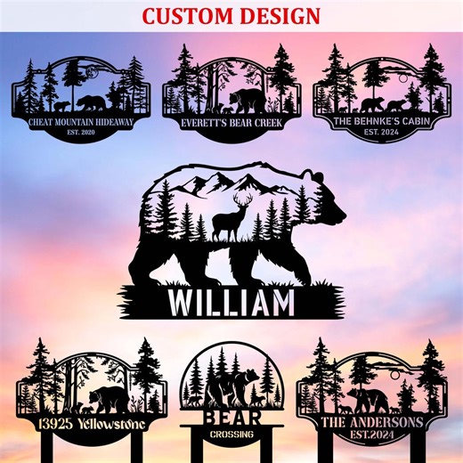 Custom Bear Cabin Metal Wall Sign, Rustic Mountain Lodge Decor - Etsy