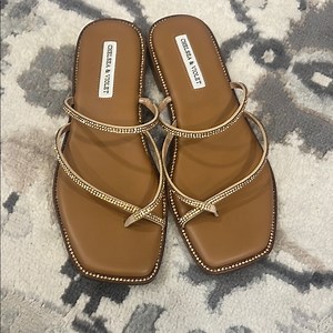 Chelsea & Violet Tan Sandals with Metallic Straps and Starfish Embellishment