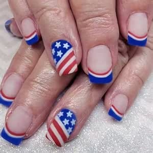 French Tip Press on Nails Square American Independence Day Fake Nails Glossy Medium Nails Red Blue White Stripes Star Flag Designs Glue on Nails Acrylic False Nails for Women DIY 4th of July - 24PCS