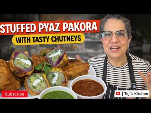 Crispy Stuffed Pyaz Pakora | Perfect Evening Snack with Imli & Green Chutney | Crunchy N Spicy