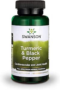 Swanson Turmeric & Black Pepper - Organic Joint Health, Heart Health, Digestion, & Liver Support Supplement - Natural Formula for Enhanced Bioavailability & Absorption - (60 Veggie Capsules)