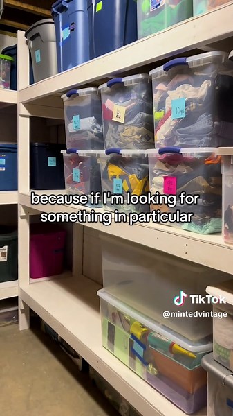 Part 2: Organizing our basement storage area. My thought process and an after video of the clear bins and labels! #creatorsearchinsights #storagesolutions #storagehacks #basementrenovation #homeimprovementprojects #organizingtiktok