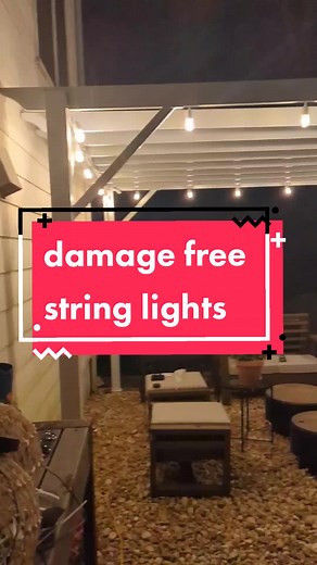 How to hang string lights without causing any damage to your surface. I hung these string lights inside my metal pergola. they look great and zero damage to the structure. #StringLights #ourdoorlighting #lighting