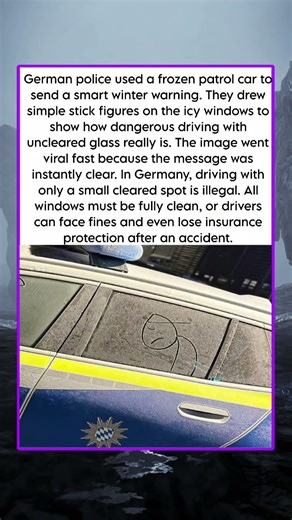 German police used a frozen patrol car to send a smart winter warning They drew simple stick figures