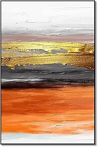 YPY Orange Wall Decor Living Room: Funky Burnt Orange Vertical Wall Decorations, Modern Abstract Wall Art Canvas Pictures for Hallway Bathroom Bedroom Dining Room