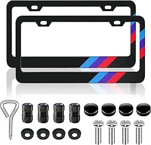 License Plate Frames for BMW Accessories Universal Solid Rust-Proof Aluminum Matte Black License Plate Cover for Front and Rear Car Tags (2 Pcs)