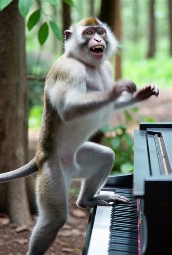 A monkey is playing the piano