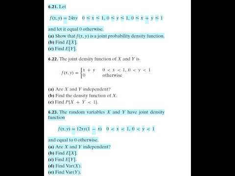 Probability (9E) - Ross. Prob 6.21, 6.23: Joint density function, E[X], Var(X)...