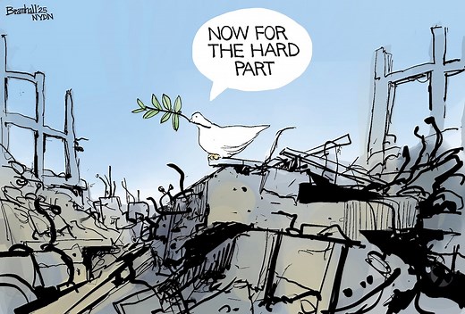 Editorial cartoons for Oct. 19, 2025: Peace in Gaza, immigration enforcement, 'No Kings' protests