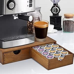 Wooden K Cup Organizer Coffee Pod Storage Box - K Pod Holder with Two Drawers, K Cup Drawer Under Brewer and Coffee Maker Machine Stand, 30 Pod Capacity, Style A ﻿