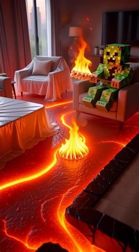 Living Room Turned Into a Volcano (Creeper Still Chilling) #minecraft #shorts #animation