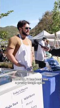 Met Paraskeva at the Laguna Beach Farmers Market—making frozen yogurt from scratch.