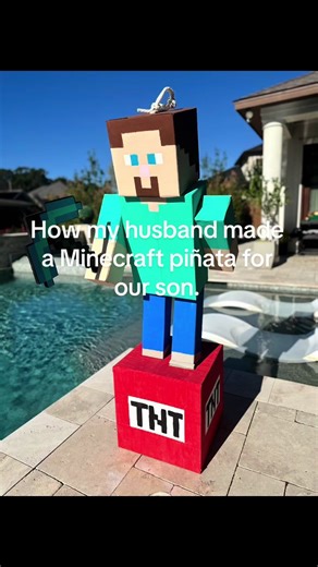 My husband is very crafty and he seems to enjoy making our son’s piñatas. Here is how he made this Steve from Minecraft piñata. #piñata #minecraft #minecraftpiñata #fyp #diy