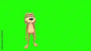 Sad depressed lonely animated cartoon dog hound canine pooch mutt character stands throwing head back to cry uncontrollably multiple times in front of green screen background