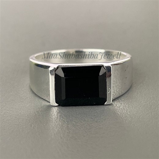 Emerald Cut Black Onyx Ring, 925 Sterling Silver, Handmade Men's Ring - Etsy