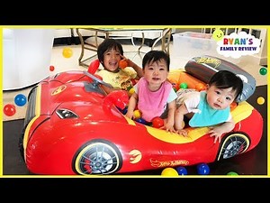 Learn colors with Giant Hot Wheels and Barbie Ball Pits