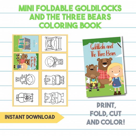 Goldilocks and the Three Bears Mini Coloring Book for Kids | Foldable Coloring Booklet | Printable Themed Coloring Book | Class Souvenir - Etsy UK
