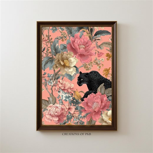 Panther Print Jungle Botanical Art: Vintage Floral Tropical Wall Poster - Etsy