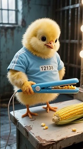 How did the little yellow chicken and the dog eat popcorn? #funny #dalgona #animation #cute#animals