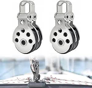Marine Double Pulley Block - Stainless Steel Bearing Block for Boats, Sailboats, Kayaks, and Rope Pulling, Max Load 661 lbs
