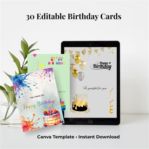 30 Editable Birthday Cards Bundle Canva Template, Printable Happy Birthday Card Pack, Instant Download - Etsy