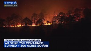 South Jersey wildfire 75% contained after burning 1,300 acres so far