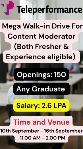 Teleperformance Mega Walk-in Drive Hyderabad| Content Moderator role|Freshers&Exp‪@Manajobsinfo‬​