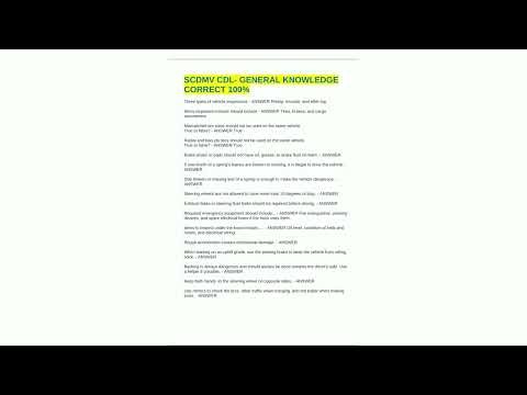 SCDMV CDL GENERAL KNOWLEDGE CORRECT 1008