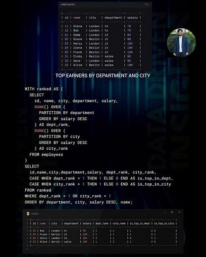 To find “Top Earner” by Department and City by SQL Query |#sqlquestions