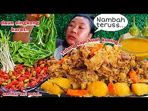 PENGEN NAMBAH TERUS 🤤‼️TULANG SAPI KUAH KUNING + SAMBAL TERI PETAI 🔥
