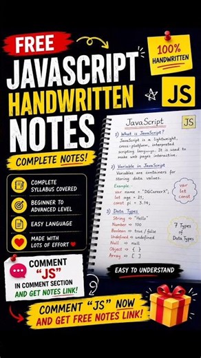💛 JavaScript Handwritten Notes FREE! Comment "JS" & Get the Link.#javascript #js #webdevelopment