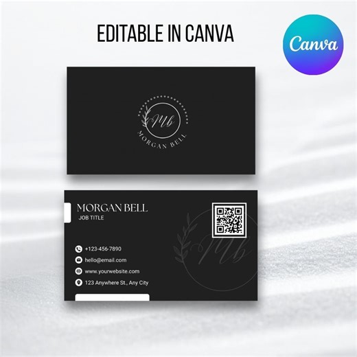 Minimalist Black QR Code Business Card Design( Editable in Canva, Double Sided Design) - Etsy Australia