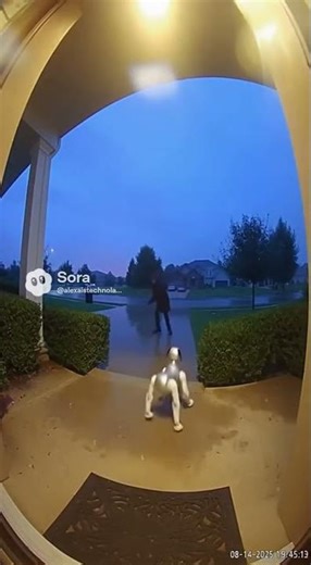 Doorbell Footage of a Scary Alien Figure Chased by Robot Dog 😱🦉 #Shorts #alien #doorbellcamera
