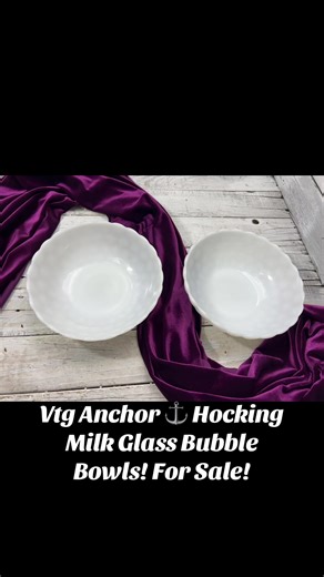 $35 for the pair @swagantiqueslv EBay Store! Vintage Pair Anchor Hocking Milk Glass Bubble Bowl! They have a Scallop Rim. Great White Serving Bowls. These are 8” in diameter. AS-IS Minor Ware! Display Well! #swagantiqueslv #anchorhocking #vintageglass #milkglass #vintagedecor