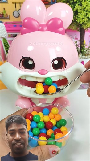 Pink Rabbit Eating Candy Brushing Teeth Set Toys, Satisfying With Unboxing ASMR Videos