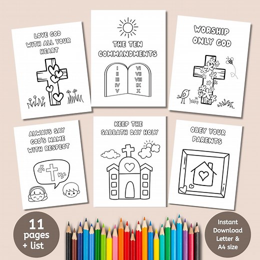 Ten Commandments for Kids Printable Coloring Pages, Bible Verse Coloring Page for Preschoolers - Etsy