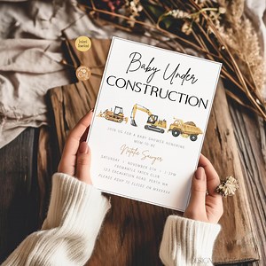 Baby Under Construction Invitation | Minimalist Truck Theme Boy Baby Shower Invite | Digital Template - Etsy