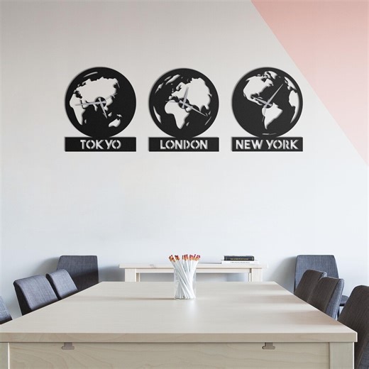 Custom Business Gift Personalized World Metal Wall Clock Custom Timezone Decorative Wall Clock Art Office Decoration - Etsy