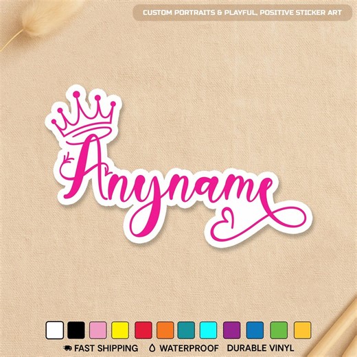 Custom Name Die-cut Sticker, Personalized Princess Girly Name With Crown Waterproof Sticker for Laptop, Water Bottle, Tumbler, Gift, Helmet - Etsy