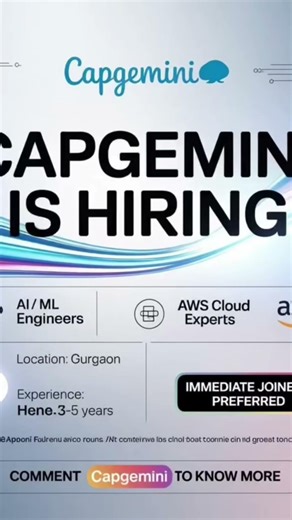 🚀 Capgemini is Hiring!AI/ML & AWS Cloud Roles📍 Gurgaon | ⏳ 3–5 Years⚡